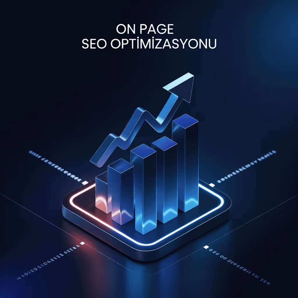 Artan grafik çubuğu ve yukarı yönlü ok ile On Page SEO Optimizasyonu teması.